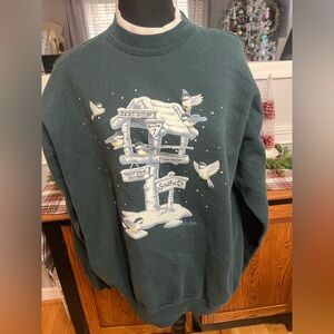 Morning Sun Green Sweatshirt with Winter Scene